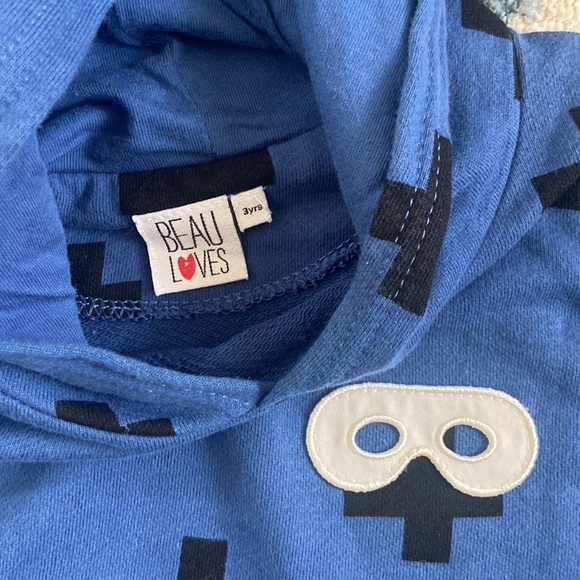 Beau Loves dino hooded sweatshirt blue black Swiss cross plus sign 3T - Picture 9 of 10